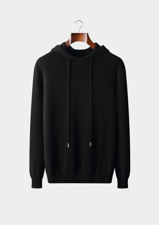 Pure Extra-Fine Merino Wool Black Leisure Hoodie