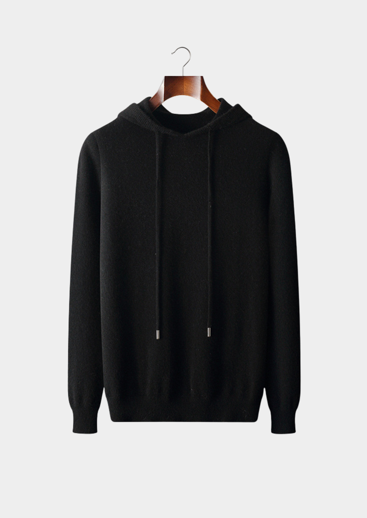 Pure Extra-Fine Merino Wool Black Leisure Hoodie