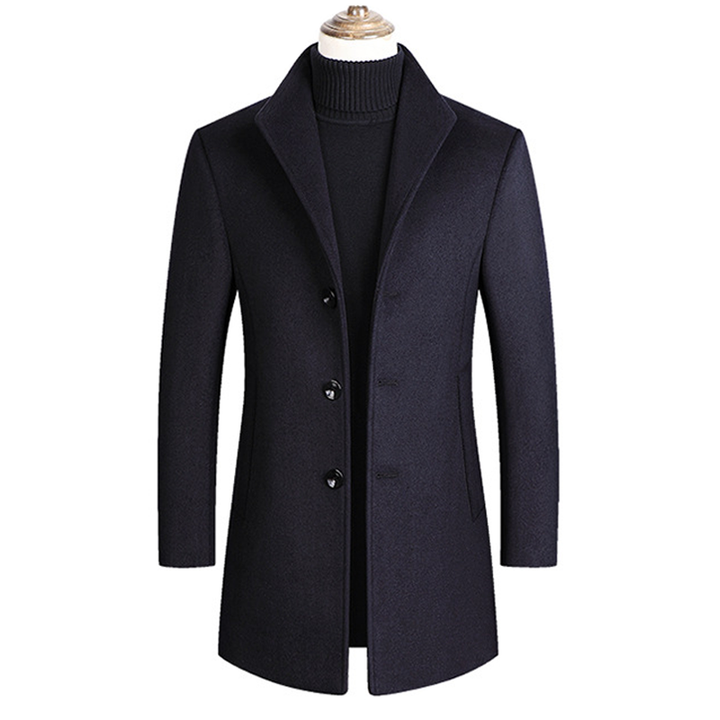 Lapel Single Breasted Woolen Coat - DUVAL