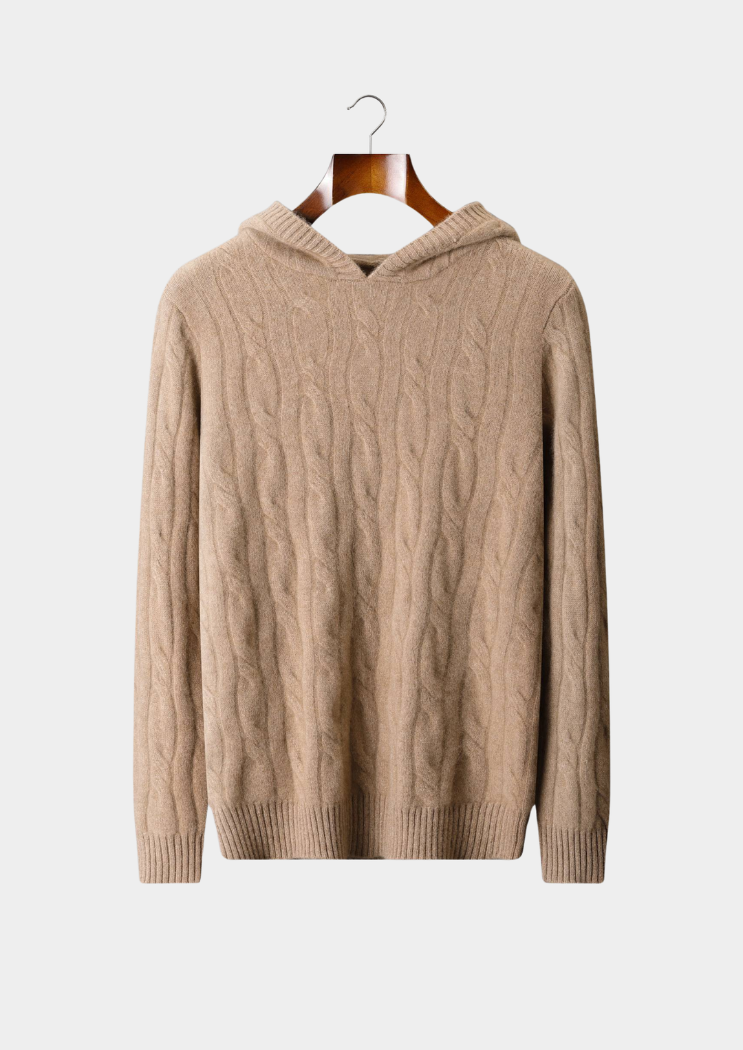 Pure Cashmere Sand Cable Knit Hoodie