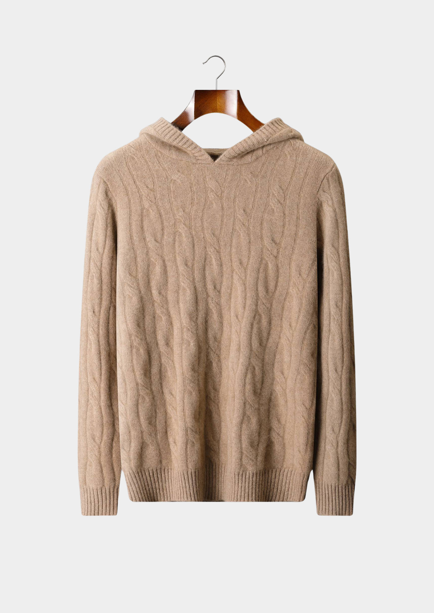 Pure Cashmere Sand Cable Knit Hoodie