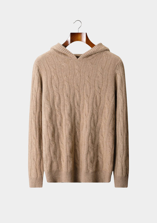 Pure Cashmere Sand Cable Knit Hoodie