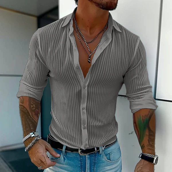 Solid Color Striped Lapel Long Sleeve Shirt