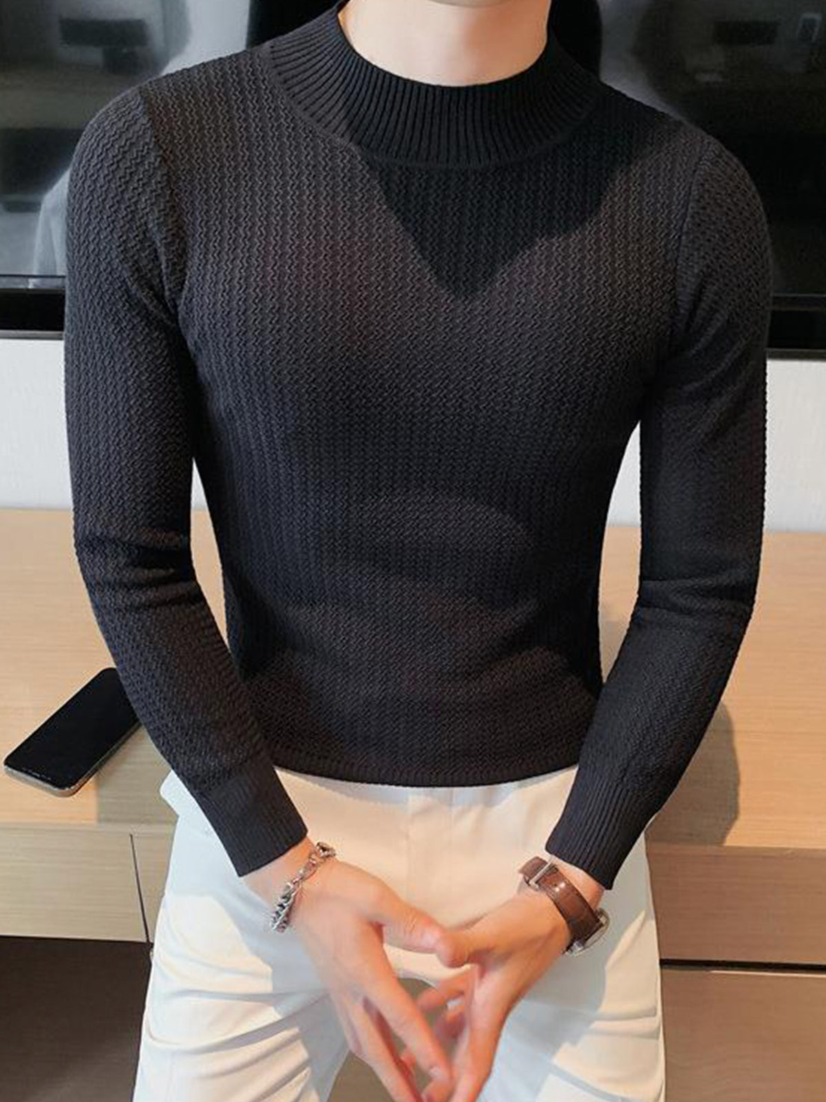 Mock-Neck Texture Baselayer Sweater