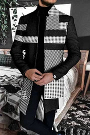 Fashion Stitching Contrast Color Black Mid Length Coat - DUVAL