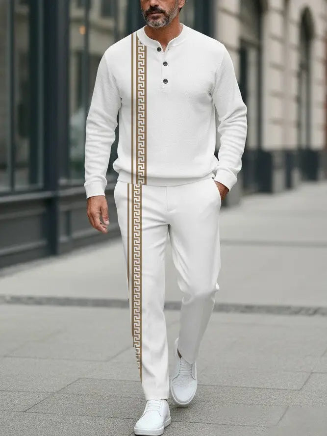 Long Sleeve Long Pants Button Two-Piece Set - DUVAL