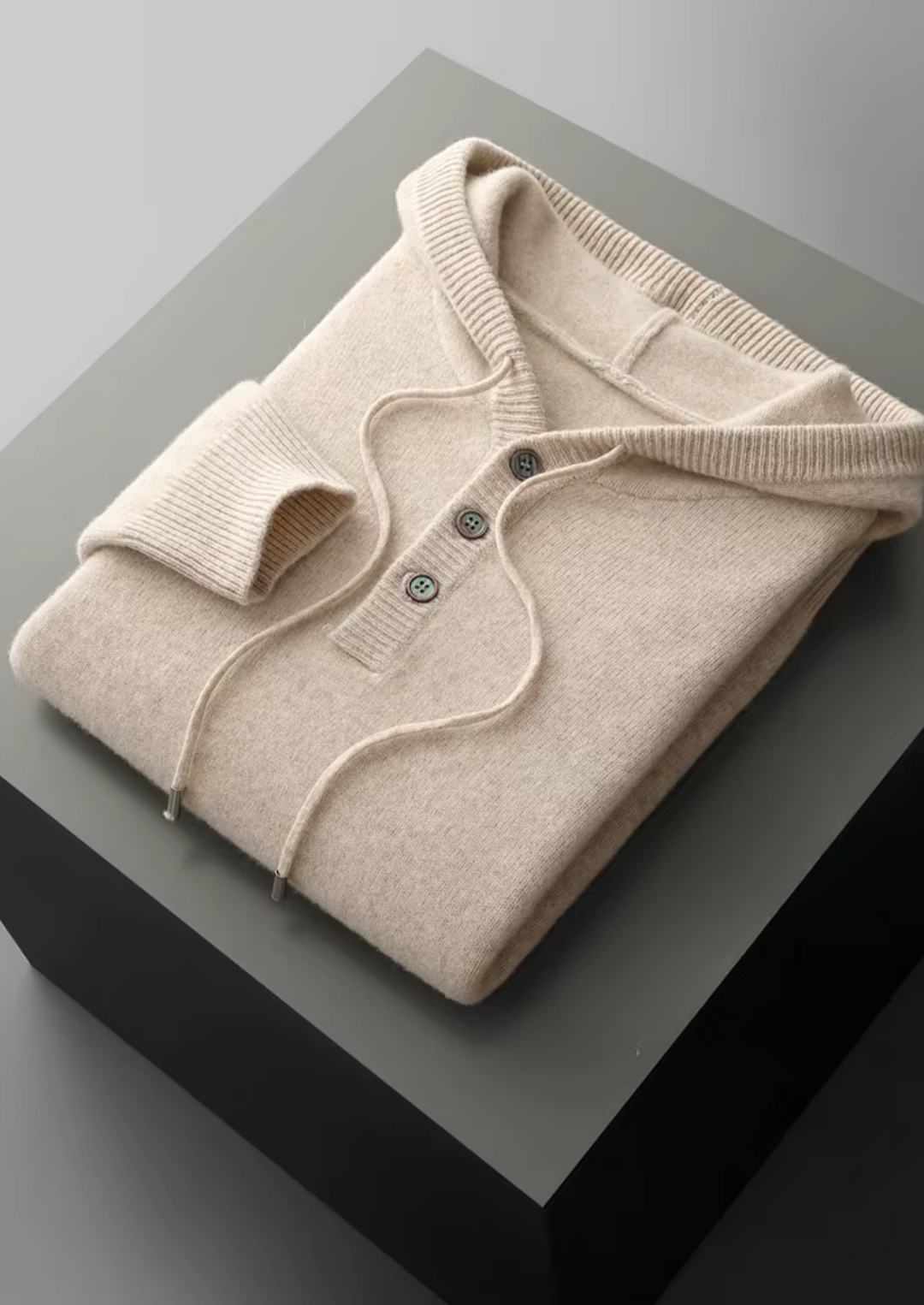 Pure Extra-Fine Merino Wool Button Hoodie