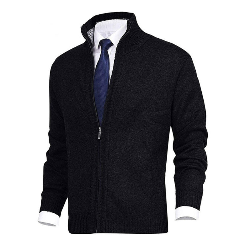 men's-solid-color-stand-collar-cardigan-sweater