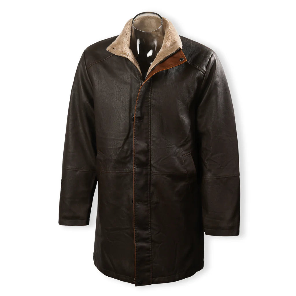 2024  Vintage Double Stand Collar Leather Coat