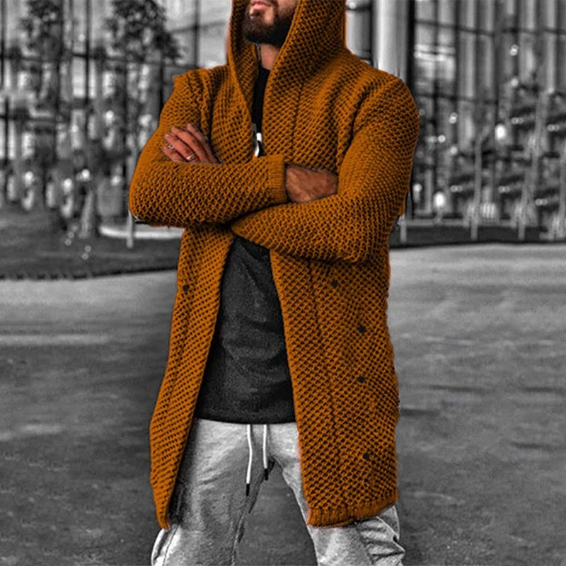 men's-casual-mid-length-hooded-knit-cardigan