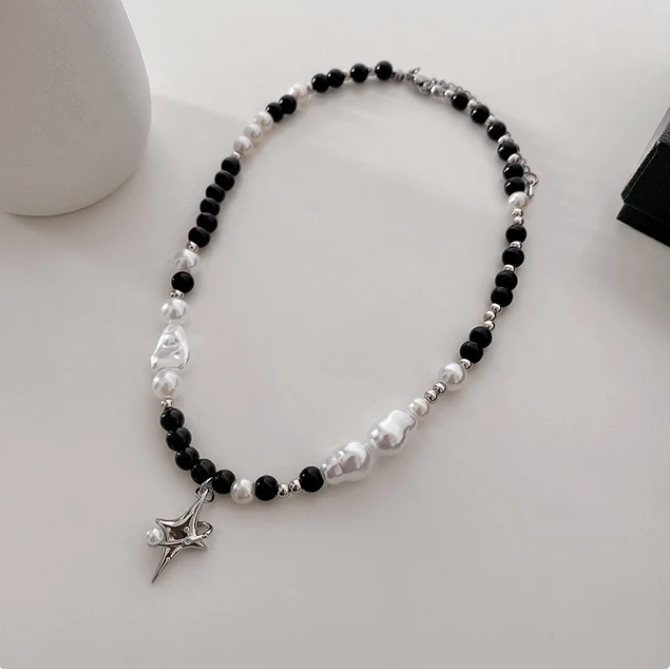 Zircon Cross Star Beaded Necklace