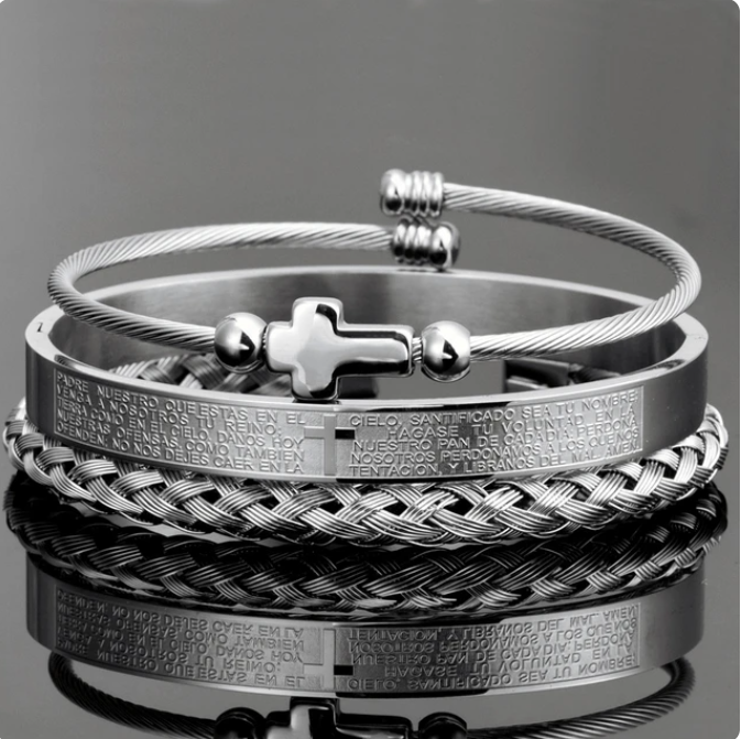 Luxury Stainless Steel Cross Bracelet Set