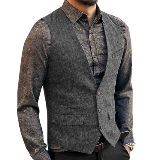 men's-v-neck-tweed-single-breasted-vest