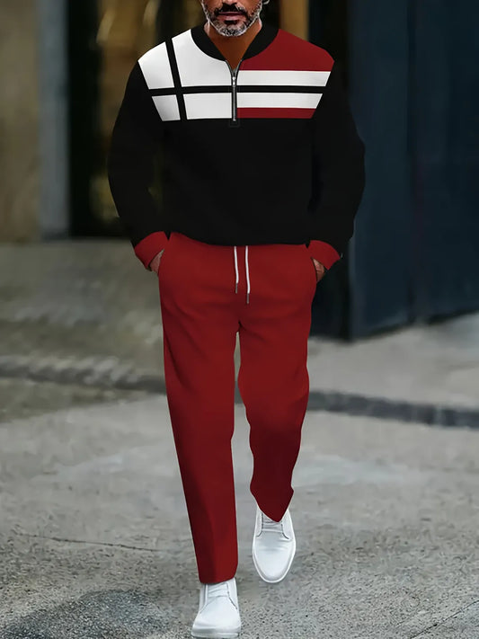 Neck Zipper Long Sleeved Trousers Two-Piece Set