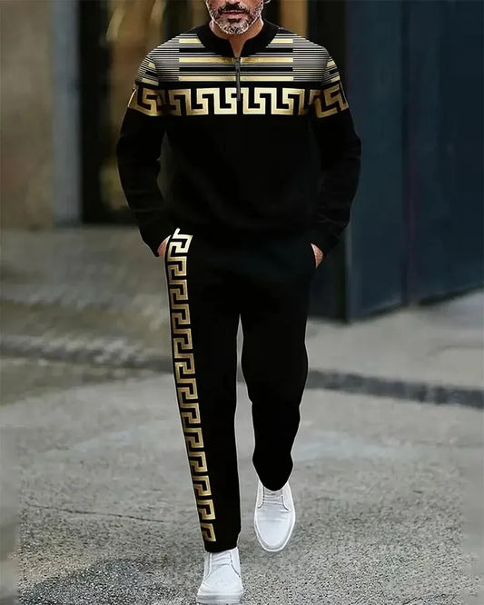 Neck Zipper Long Sleeved Trousers Two-Piece Set