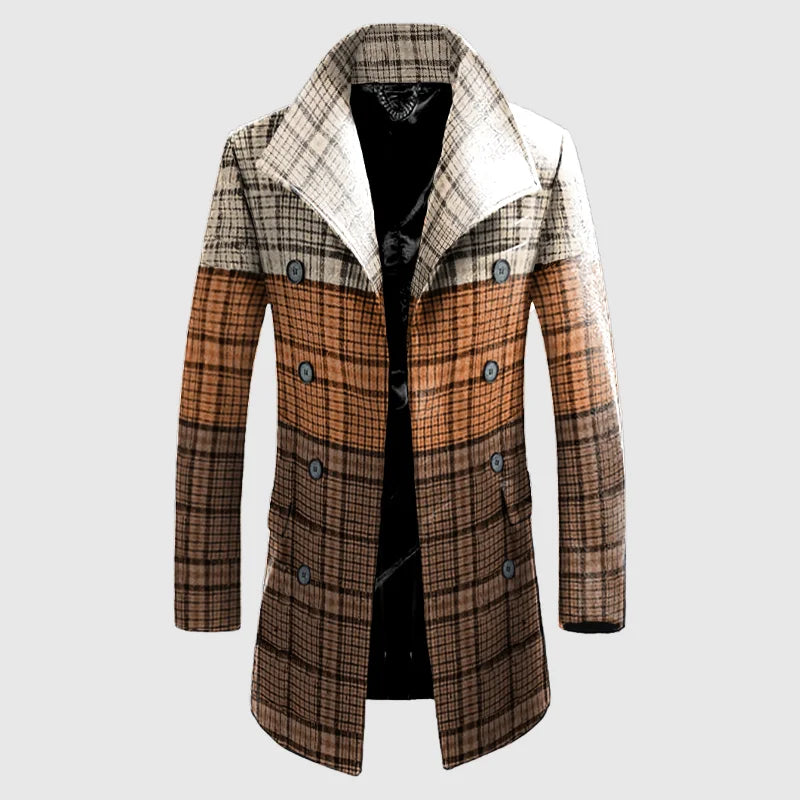 Color Block Check Coat