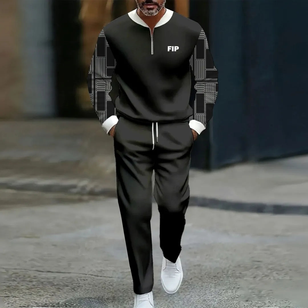 Quarter Zip Sweater & Trousers Two-Piece Set - DUVAL