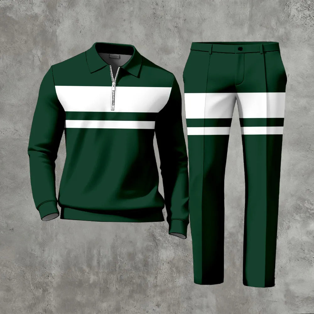 Long Sleeved Casual Quarter Zip Two-Piece Set - DUVAL