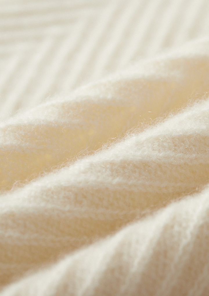 Pure Cashmere Ivory Herringbone Crewneck