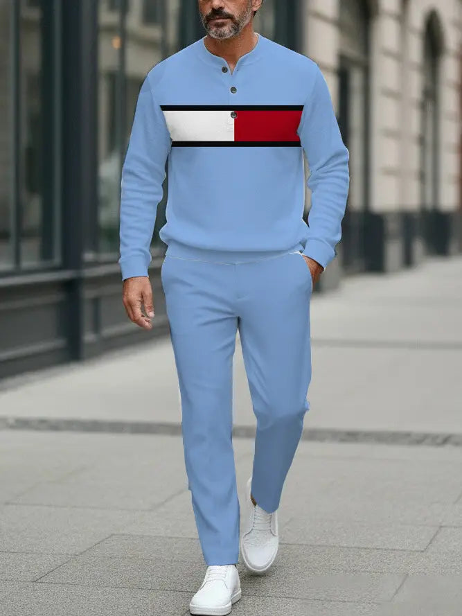 Long Sleeve Long Pants Button Two-Piece Set - DUVAL