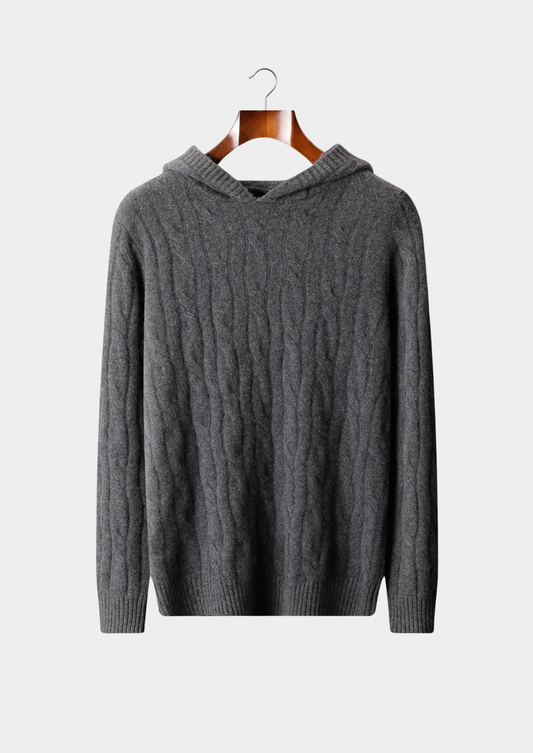 Pure Cashmere Dark Gray Cable Knit Hoodie