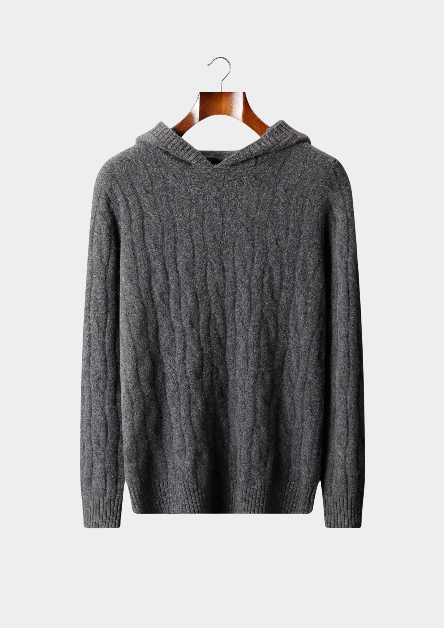 Pure Cashmere Dark Gray Cable Knit Hoodie