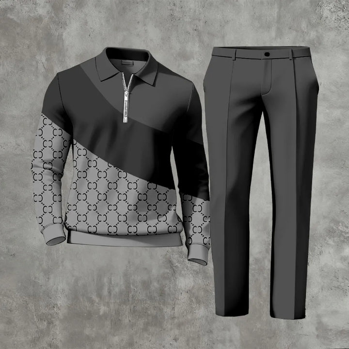 Long Sleeved Casual Quarter Zip Two-Piece Set - DUVAL