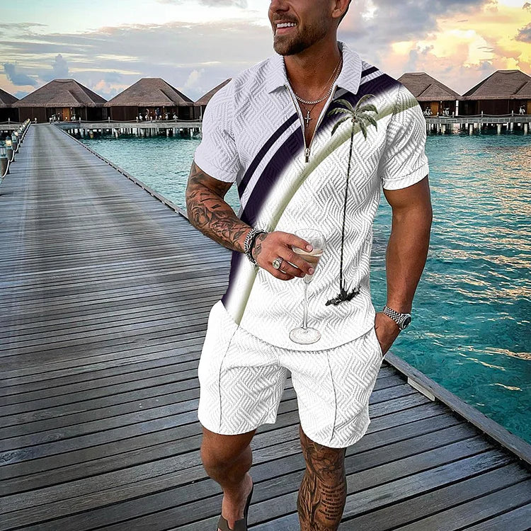 Isolated Summer Tropical Palmfrond Short Sleeve Polo Shirt And Shorts ...