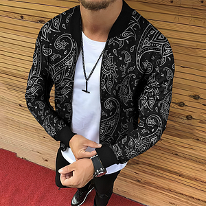 Vintage Dark Pattern Casual Stand Collar Jacket - DUVAL