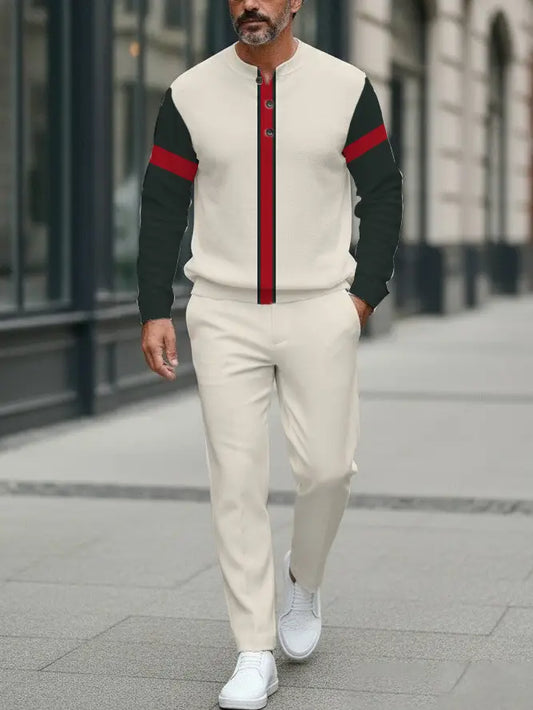 Long Sleeve Long Pants Button Two-Piece Set - DUVAL