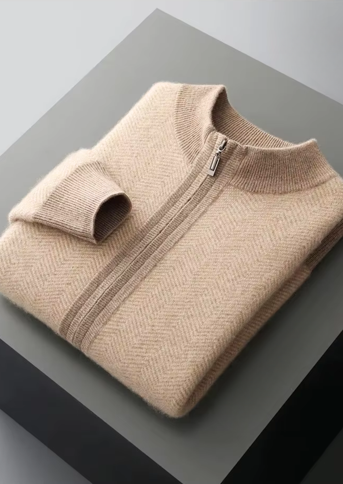 Pure Extra-Fine Merino Wool Sand Herringbone Set