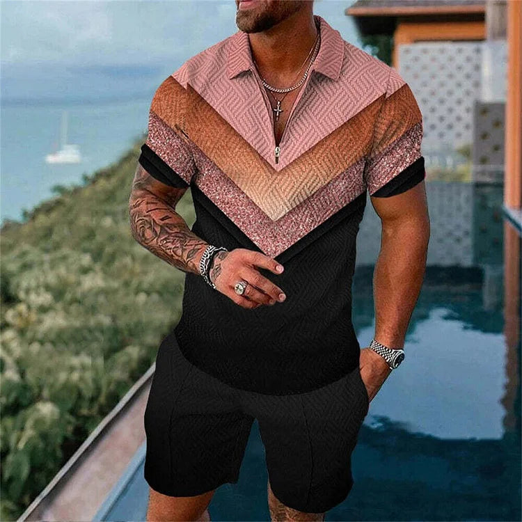 Rose Gold Radiance Polo Shirt And Shorts Co-Ord - DUVAL