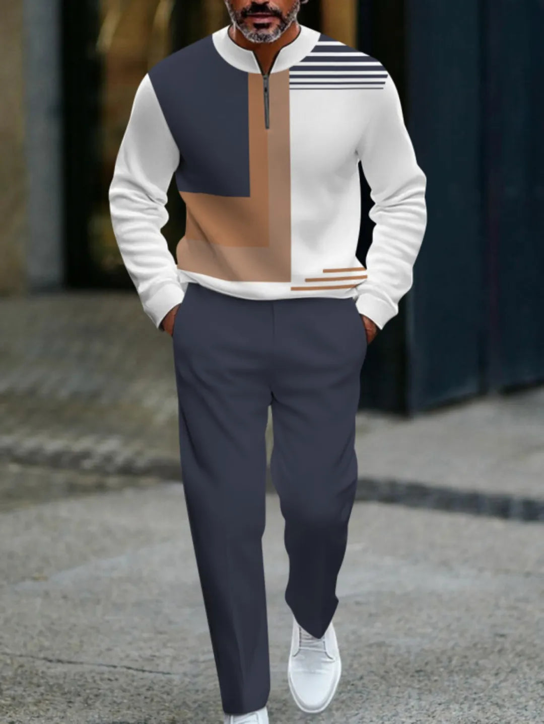 Quarter Zip Sweater & Trousers Two-Piece Set - DUVAL