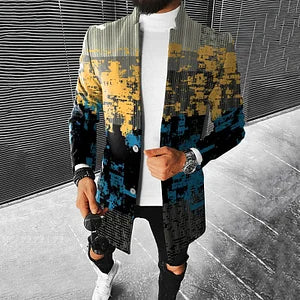 Colorblock Geometric Doodles Print Coat - DUVAL