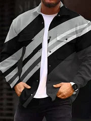 Color Stitching Print  Long Sleeve Shirts Jacket - DUVAL
