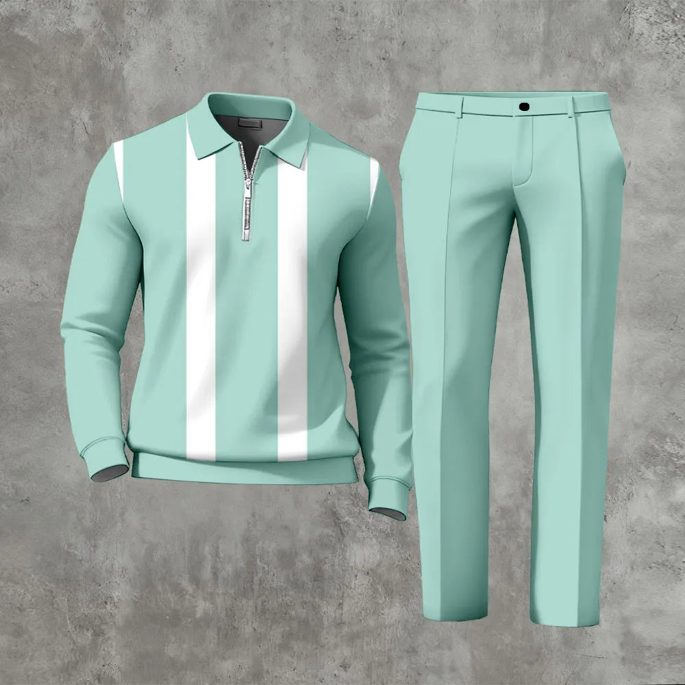 Long Sleeved Casual Quarter Zip Two-Piece Set - DUVAL
