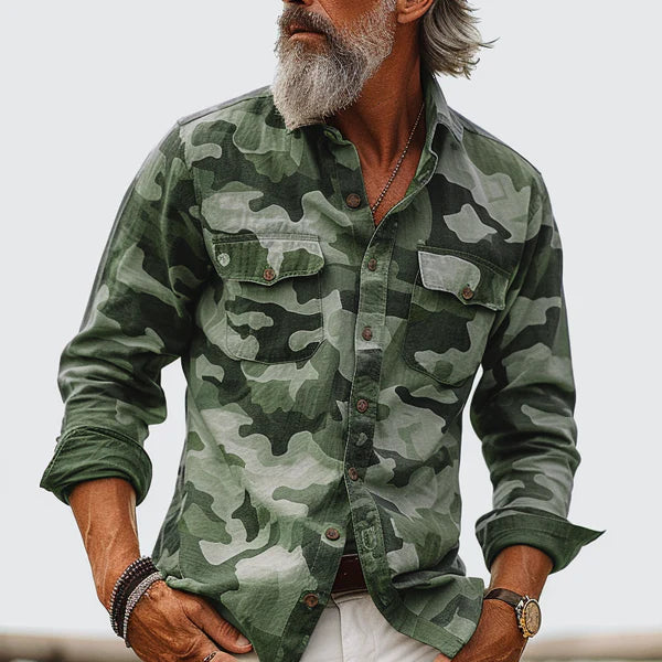 Camouflage Lapel Breast Pocket Cargo Shirt