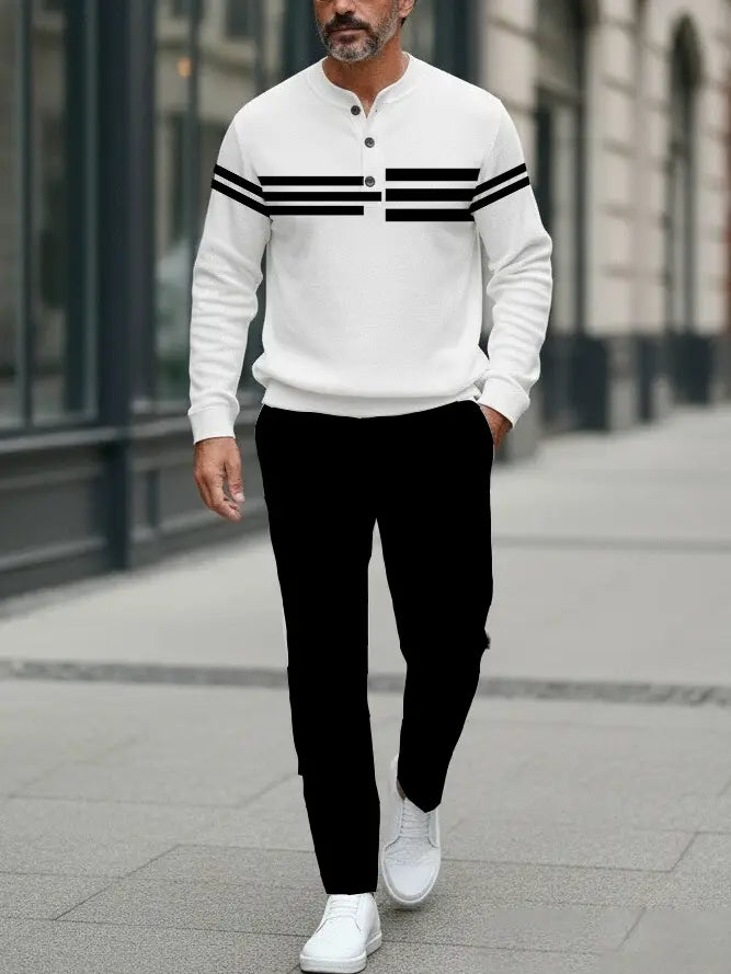 Long Sleeve Long Pants Button Two-Piece Set - DUVAL