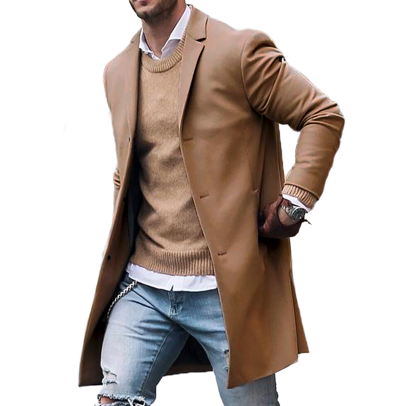 Notch Lapel Single Breasted Mid-length Coat - DUVAL