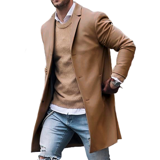 Men's Notch Lapel Single Breasted Mid-length Coat