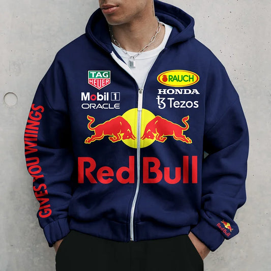 Oversized Red Bull Sweatshirt Zip-Up Hooded Sweatshirt