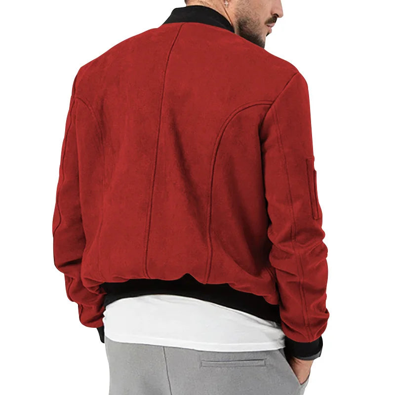 Suede Stand Collar Button Jacket - DUVAL