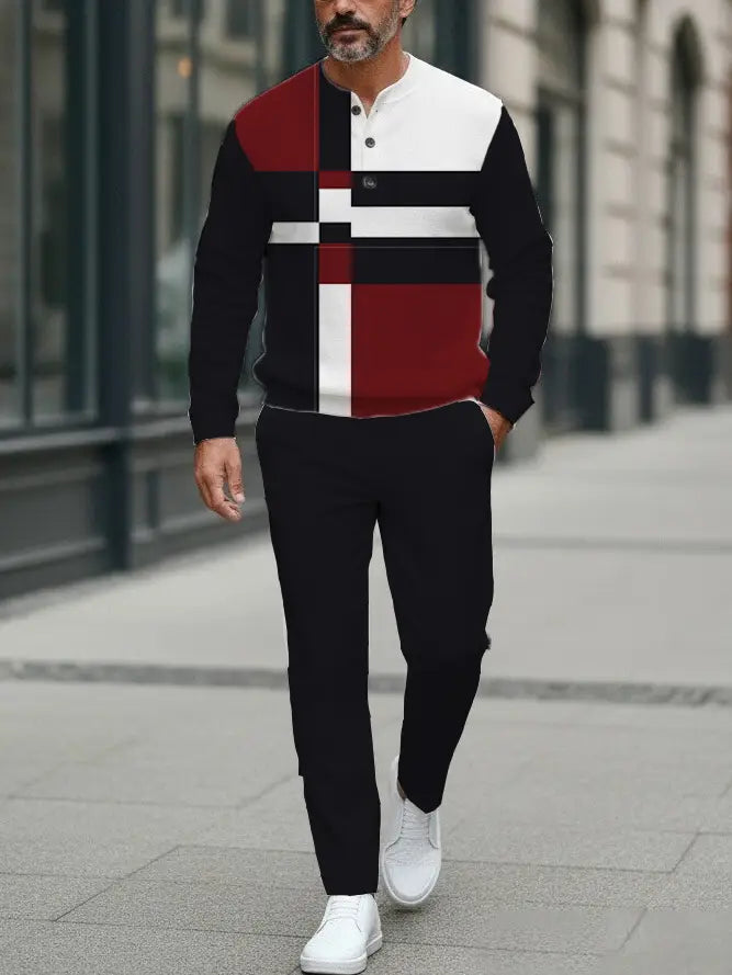 Long Sleeve Long Pants Button Two-Piece Set - DUVAL