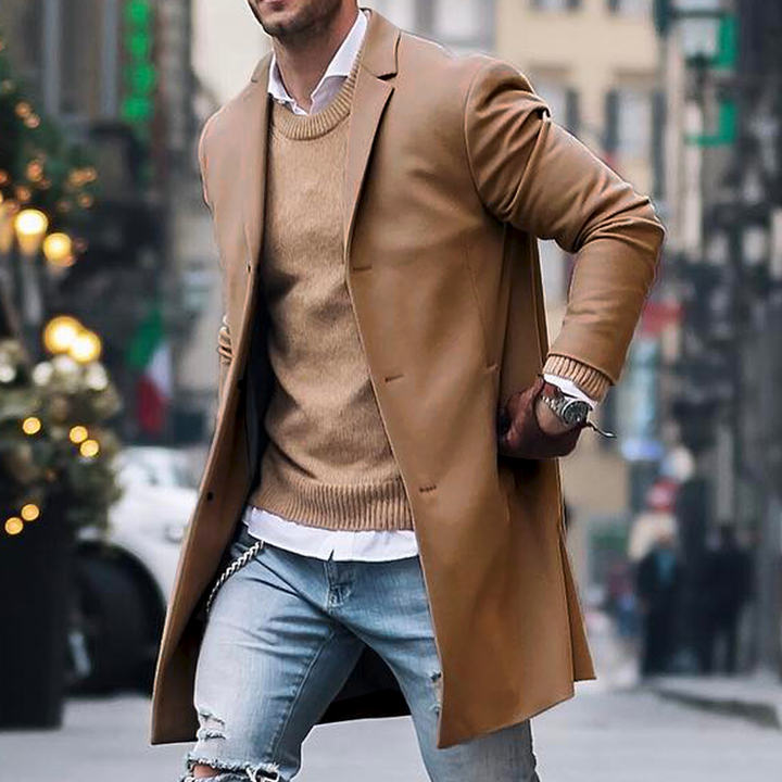 Notch Lapel Single Breasted Mid-length Coat - DUVAL