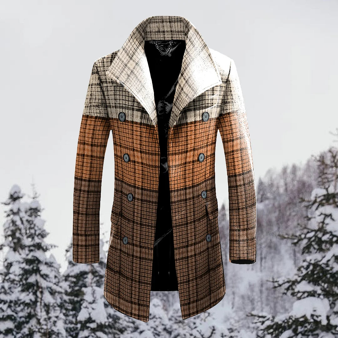 Color Block Check Coat