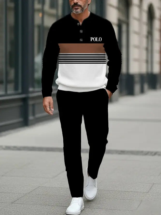 Long Sleeve Long Pants Button Two-Piece Set - DUVAL