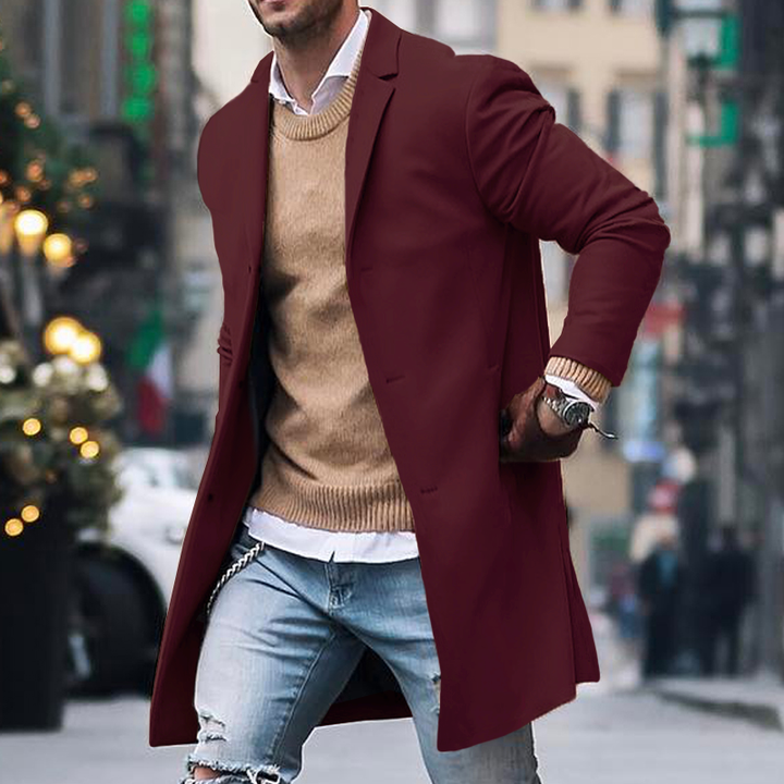 Notch Lapel Single Breasted Mid-length Coat - DUVAL