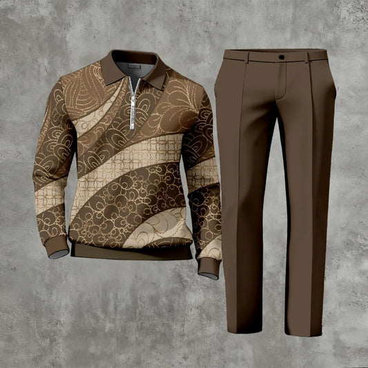 Long Sleeved Casual Quarter Zip Two-Piece Set