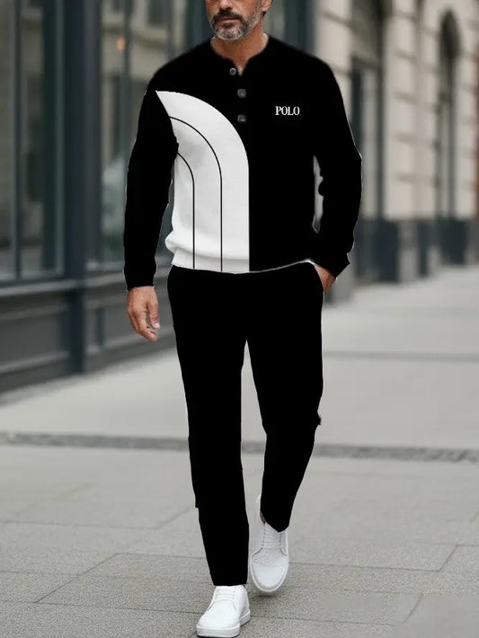 Long Sleeve Long Pants Button Two-Piece Set - DUVAL