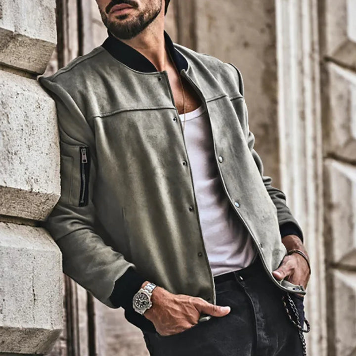 Suede Stand Collar Button Jacket - DUVAL
